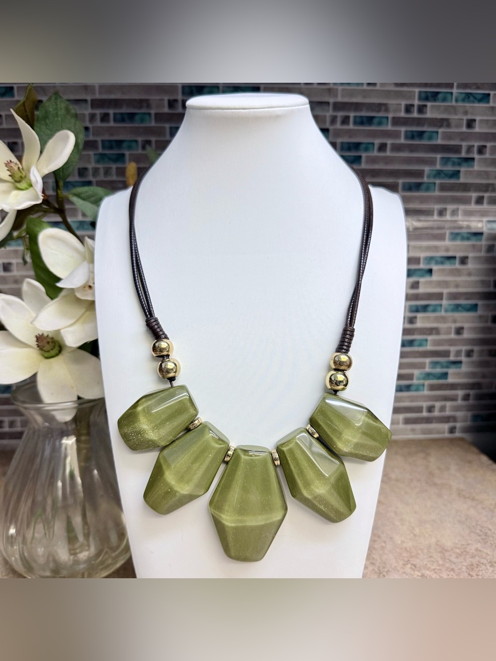 C Est 1946 earthy geometric statement necklace